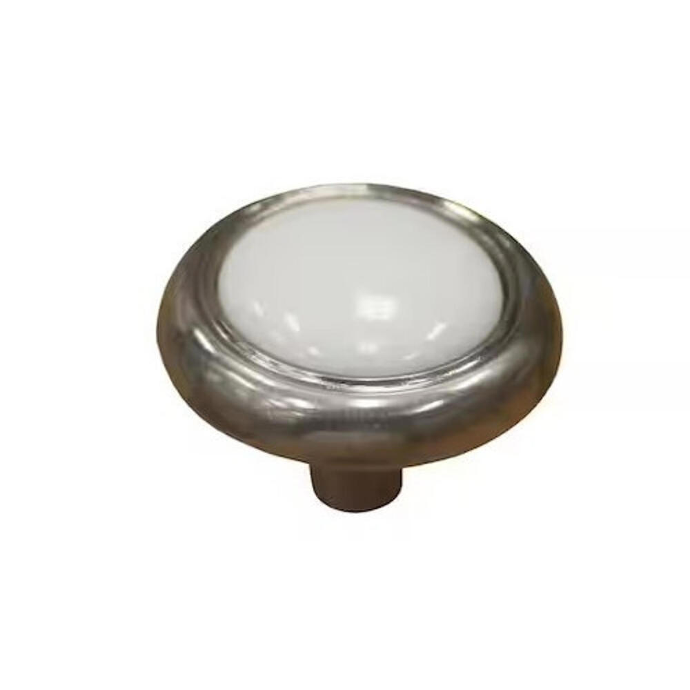 Lot of 8 Richelieu Cherbourg 1.25” Cabinet Knobs BP381619530 Vtg White & Nickel